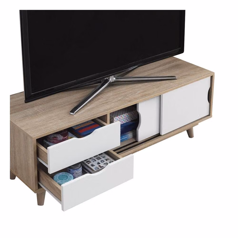 Timber Art Design Alford Scandinavian TV Unit Stand with 2 Drawers in Light Oak, W: 120 cm, D: 45 cm, H: 45 cm – 4