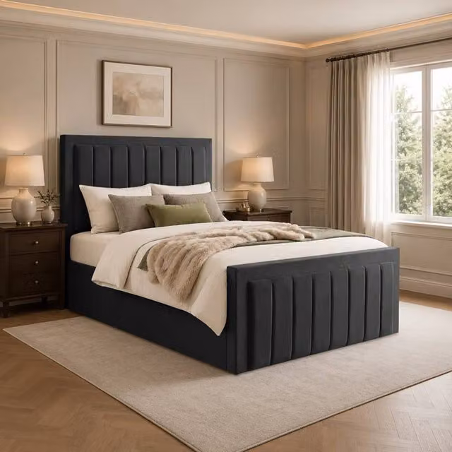 Desire Deco Lucia Plush Velvet Upholstered Ottoman Storage Bed Frame in Grey, W: 140 cm, L: 200 cm