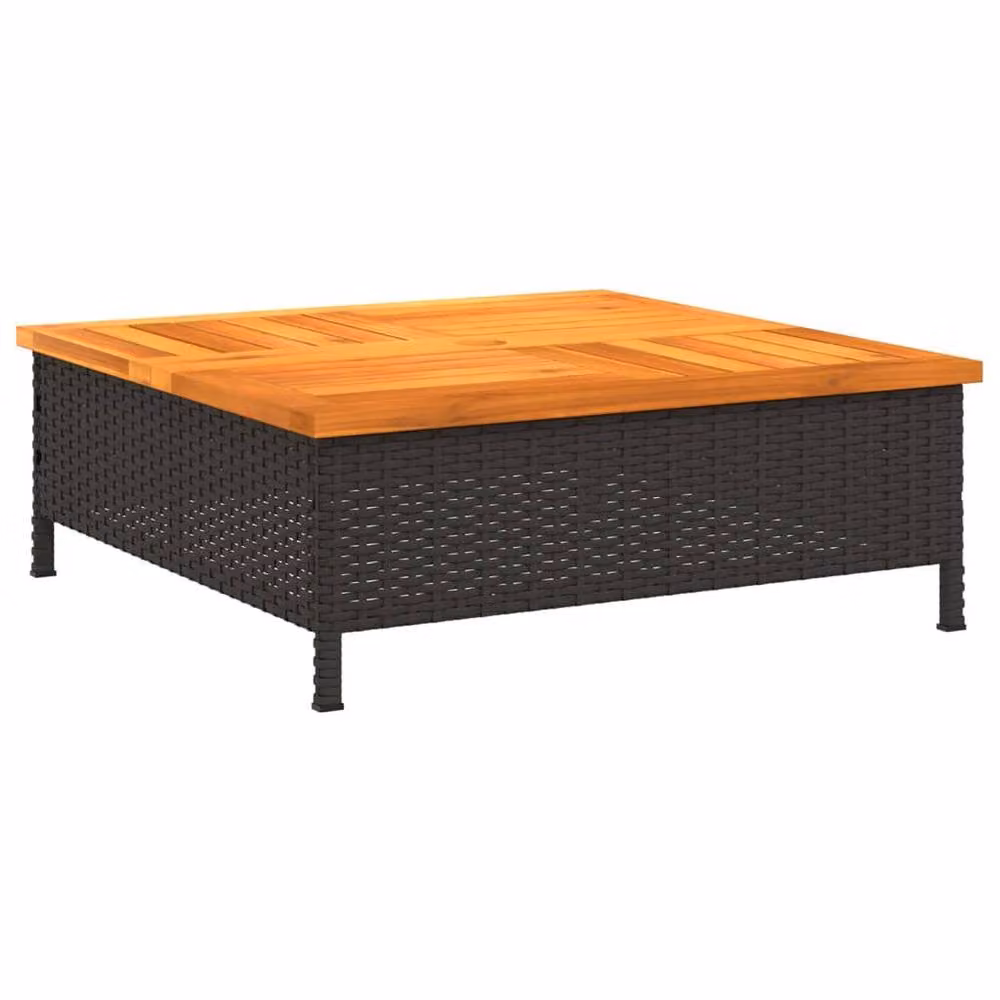 Berkfield Home Black Rattan and Acacia Wood Square Garden Table W/D/H: 70 x 70 x 25 cm – 3