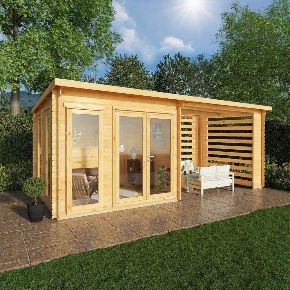 Mercia Studio Pent 28 mm Log Cabin with Slatted Area in Light Tan – 3
