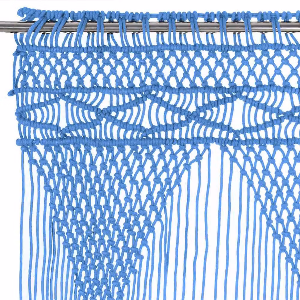 Berkfield Home Blue Cotton Macrame Curtain W: 140 cm, H: 240 cm