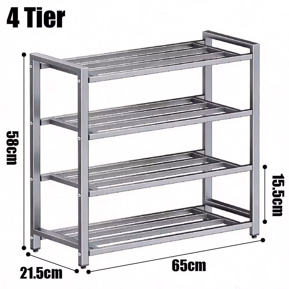 NESTLUNE 4-Tier Metal Shoe Storage Rack Organizer in Grey, W: 100 cm, D: 60 cm – 2