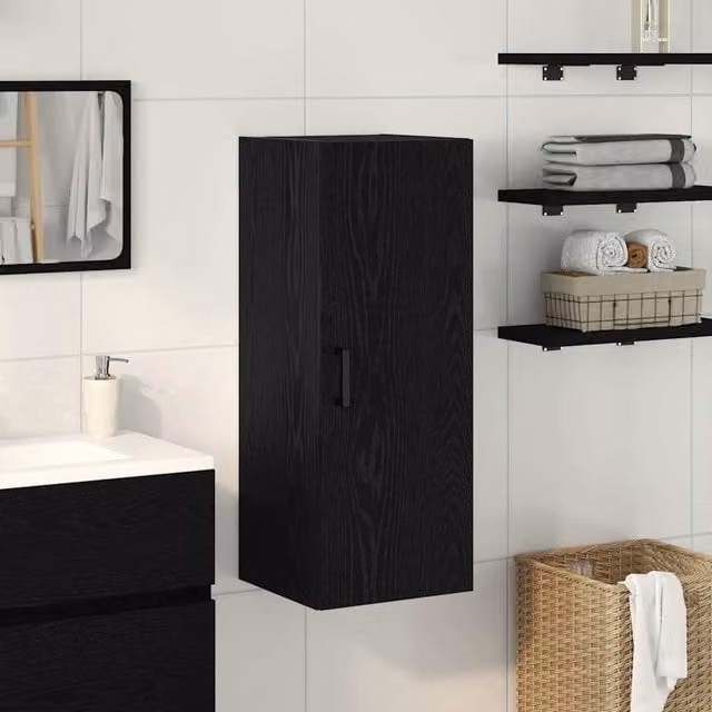 Berkfield Home Wall Mounted Black Oak Cabinet with Internal Shelves, W/D/H: 34.5 x 34 x 90 cm
