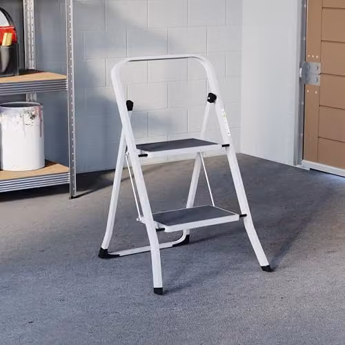 Home Vida 2 Step Steel Folding Ladder in White with Anti-Slip Rubber Feet and 150kg Max Load – 5