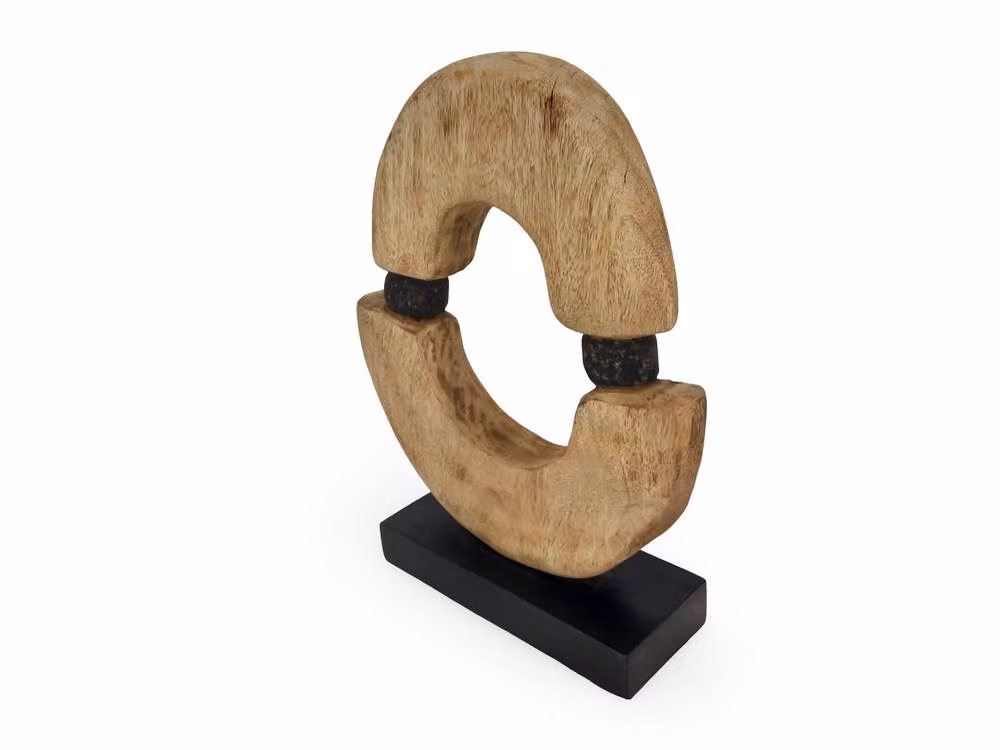 Elm Home And Garden Modern Abstract Round Wood Sculpture in Brown, Freestanding – 2