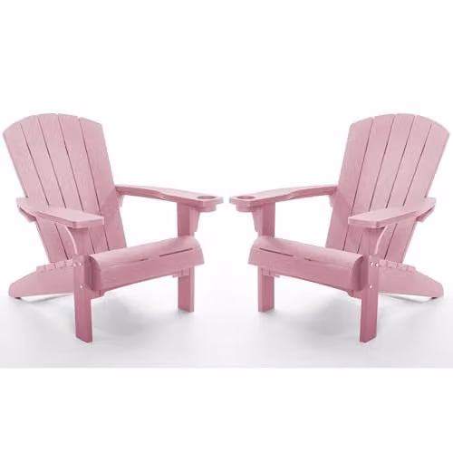 Keter Alpine Adirondack Garden Chair Set of 2 in Old Pink, Weatherproof Wood-Effect Outdoor Chairs with Armrests – 1