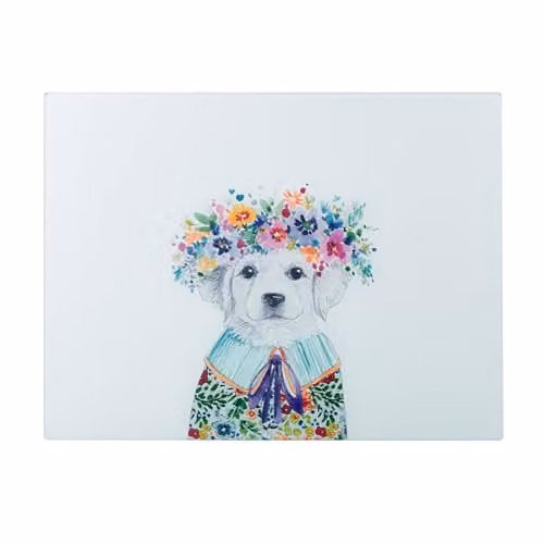 Mikasa Tipperleyhill Glass Worktop Protector, Multicolour and White Puppy Design, W: 40 cm, D: 30 cm, H: 1.21 cm – 1