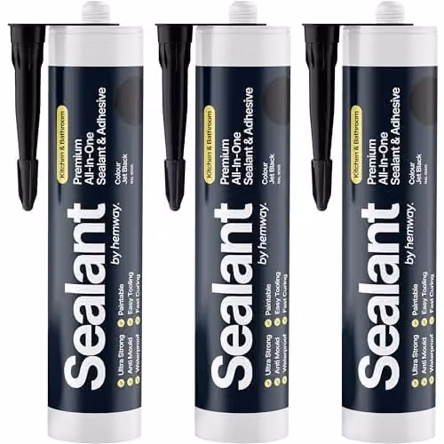 Hemway MS Polymer Kitchen and Bathroom Sealant and Adhesive, Black, 3 x 300ml