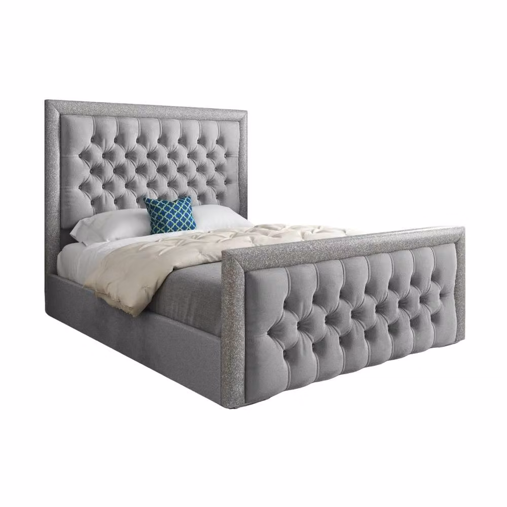 KDMD Wolston Grey Soft Velvet Upholstered Designer Bed Frame W: 140 cm, D: 200 cm, H: 137 cm – 2