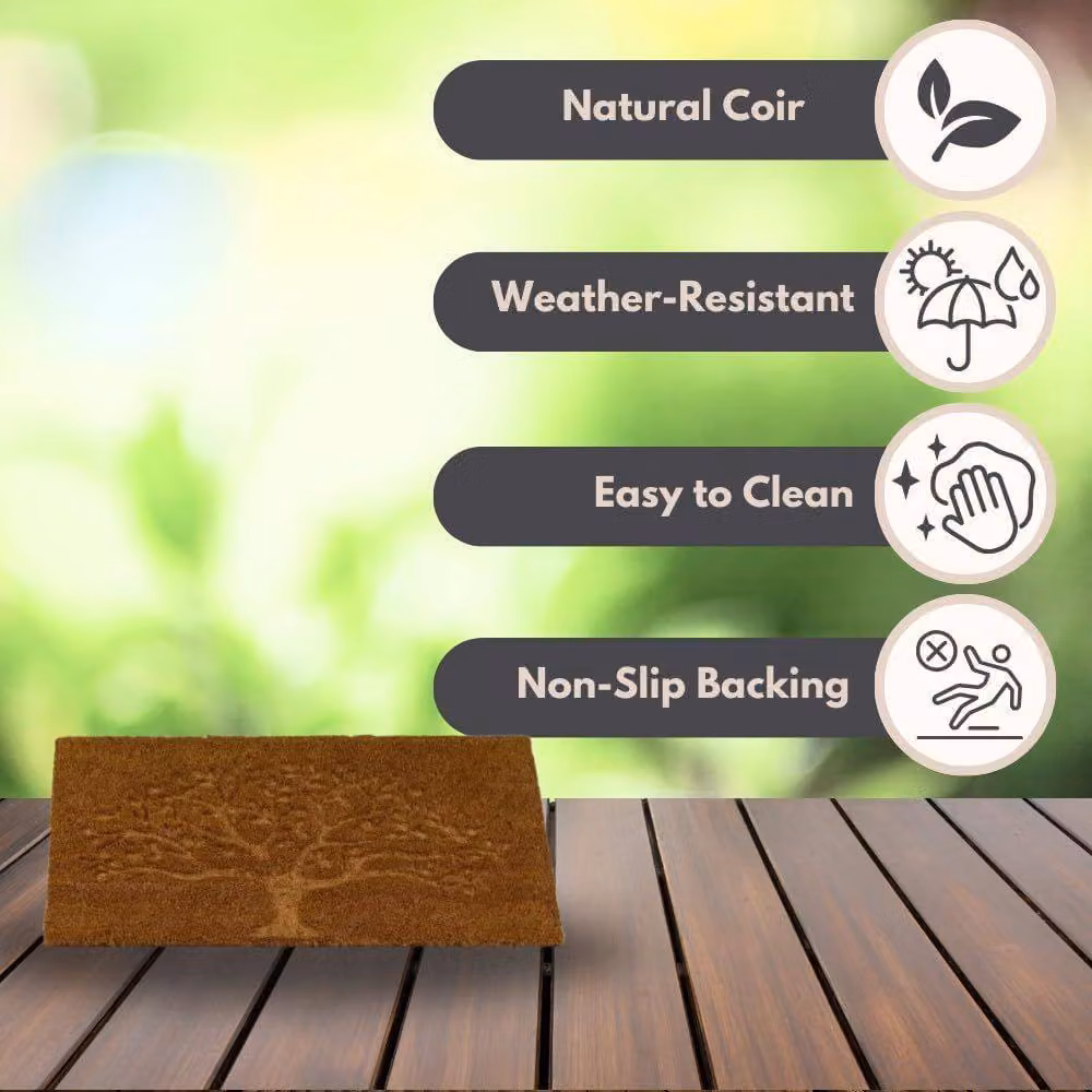 Marco Paul Heavy Duty Coir Door Mat with Brown Tree Design, W: 45 cm, D: 75 cm – 6