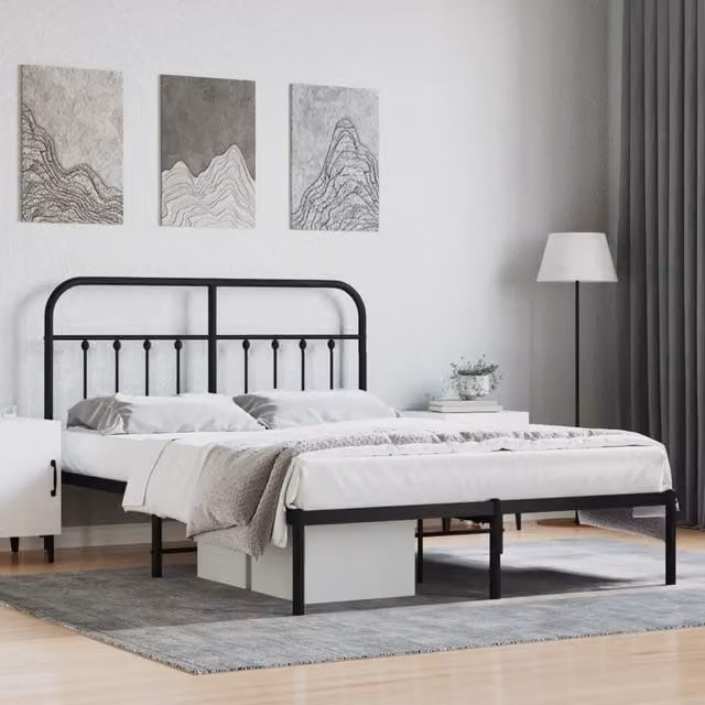 Berkfield Home Metal Bed Frame with Headboard in Black, W/D/H: 140 x 200 cm – 1