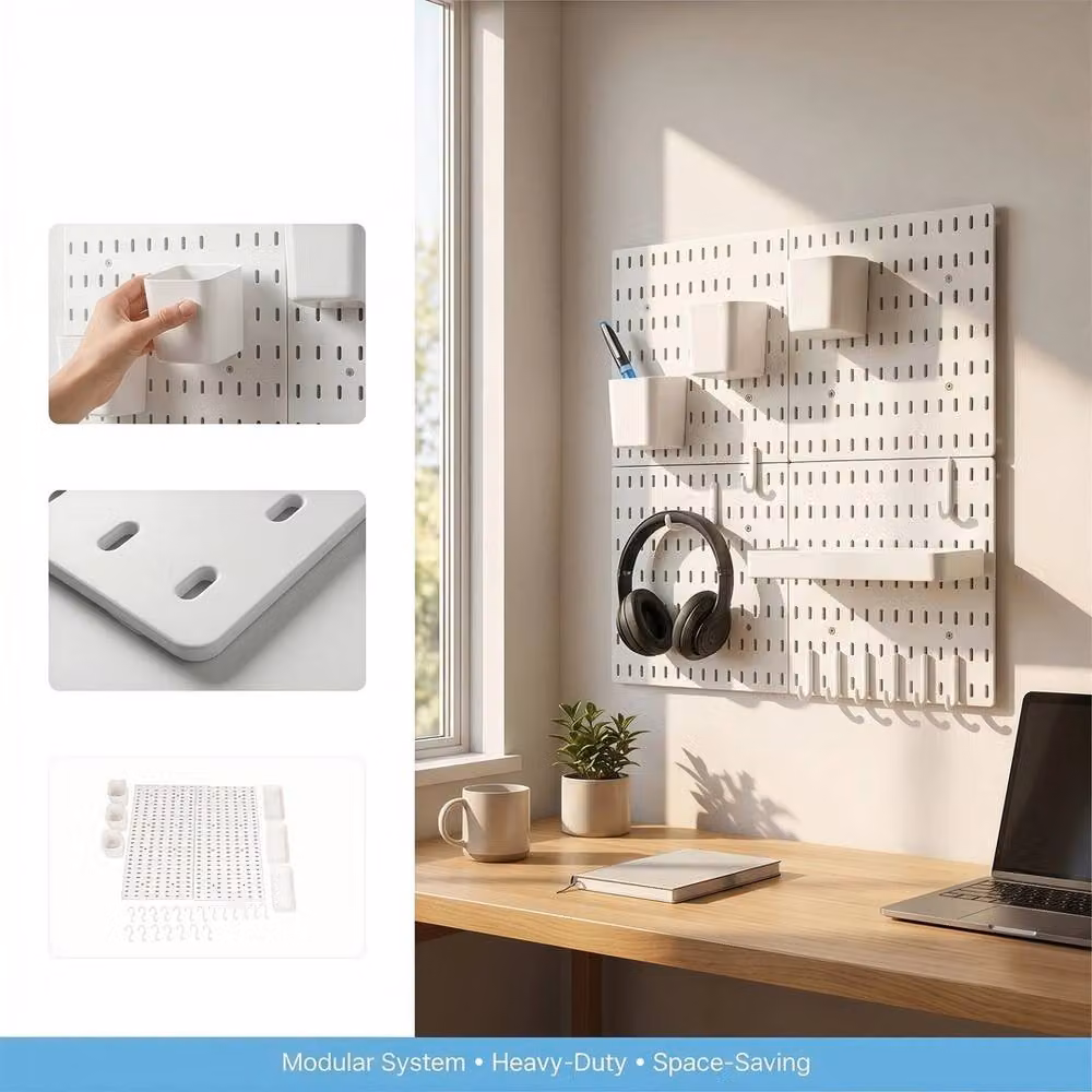 Kelvenix 4 Pegboard Combination Kit Wall Mounted in White with Adjustable Shelves – 3