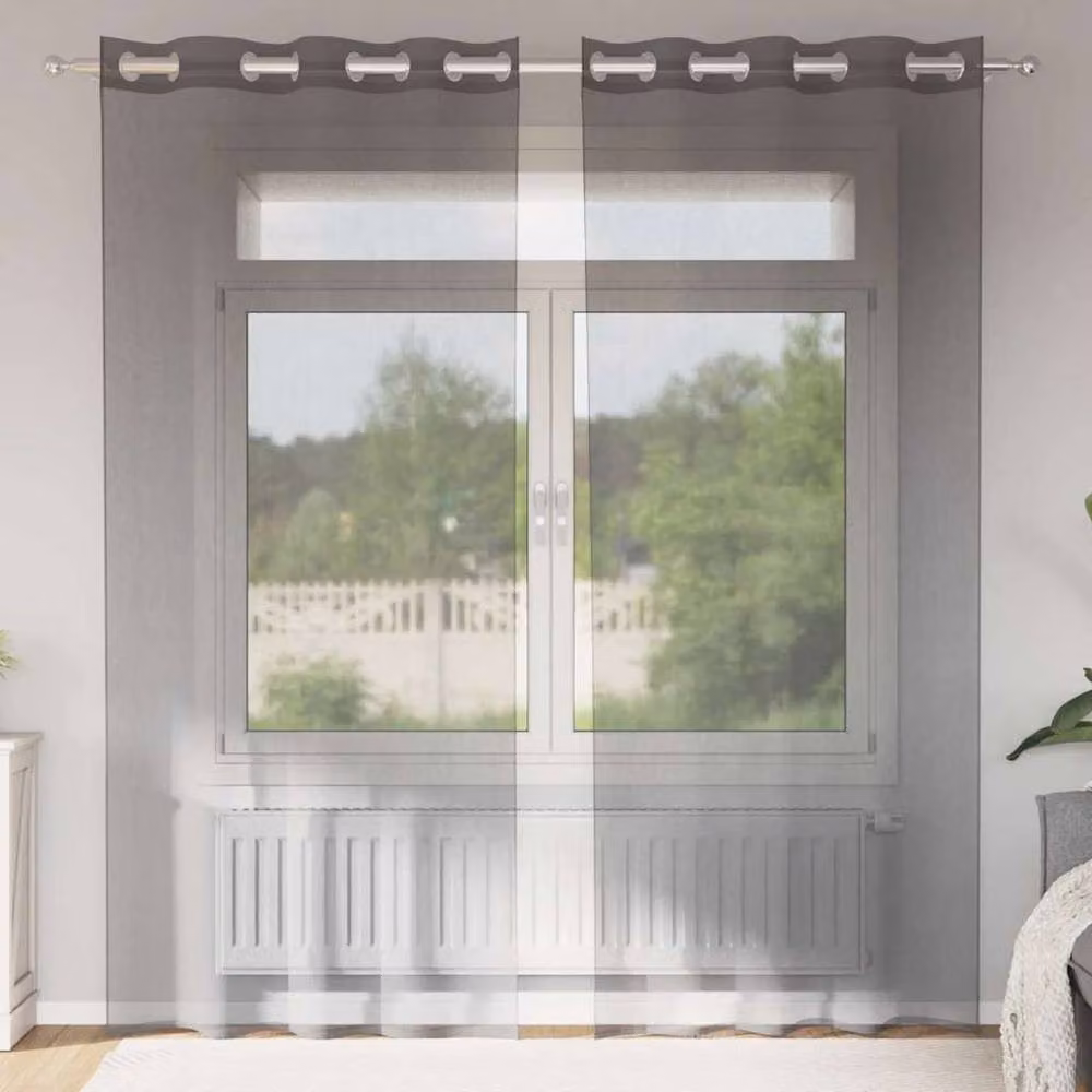 Berkfield Home Grey Voile Fabric Panel Curtains with Eyelets, 2 Pack, W: 140 cm, H: 245 cm – 2