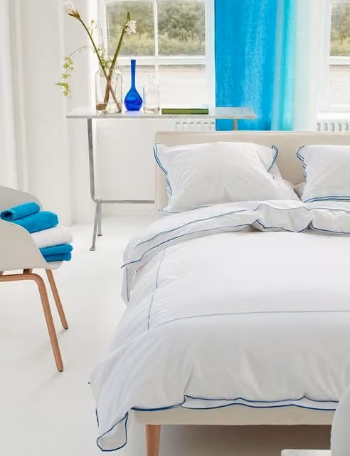 Designers Guild Astor Blue Mix Pure Cotton Percale Bedding Set with Duvet Cover and Pillowcase, Single (3 ft)