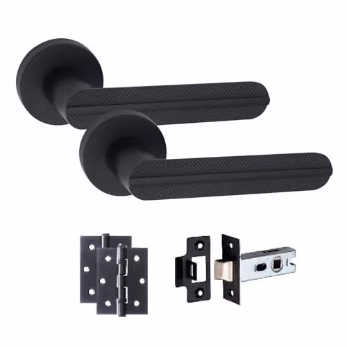 Golden Grace Lima Door Handles with Hinges and Latch Set in Matt Black