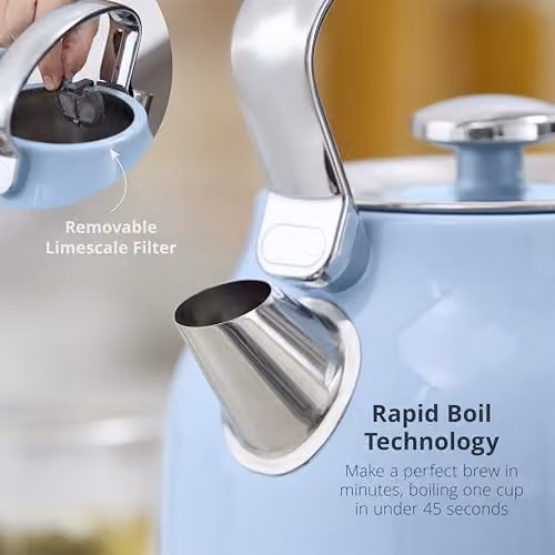 Swan SK14631BLU Retro Traditional Kettle in Blue and Stainless Steel, 1.7 l, 3 kW, with Removable Limescale Filter – 3