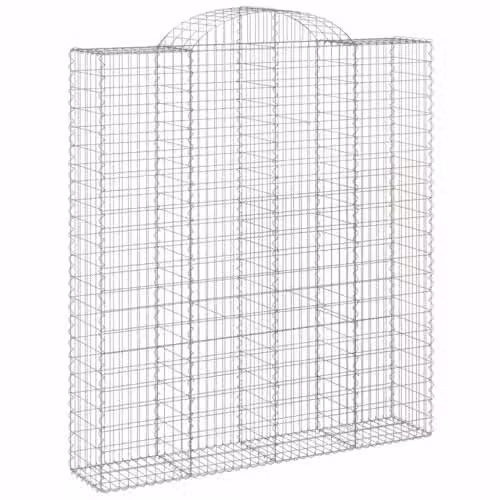 vidaXL Arched Gabion Baskets, 9 Piece Set, Silver Galvanised Steel, W: 200 cm, D: 50 cm, H: 220/240 cm