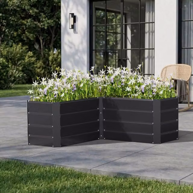 Breeins L-Shaped Metal Raised Garden Bed in Matt Anthracite Black