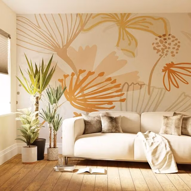 Superfresco Easy Scandi Floral Peach Print Mural in Pink, W: 300 cm, H: 280 cm