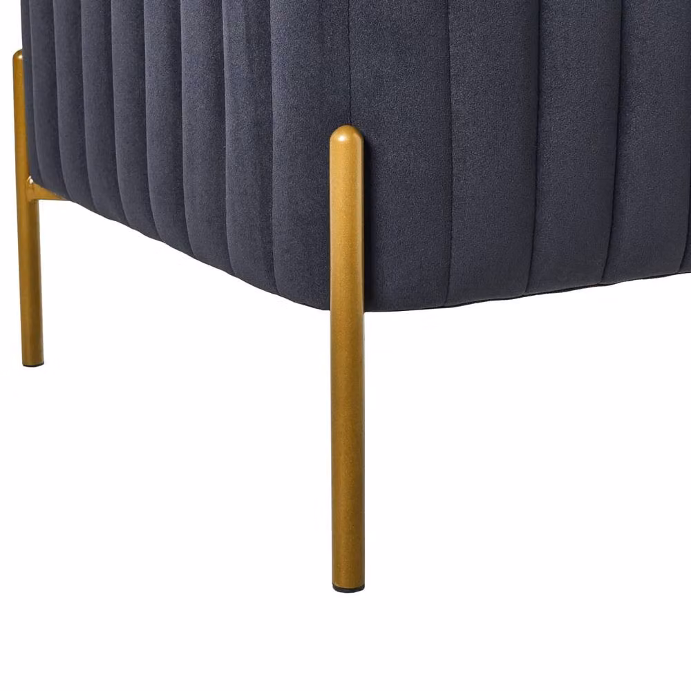 Wyld and Coco Velvet Footstool in Black with Gold Metal Legs, W/D/H: 47 x 47 x 47 cm – 6