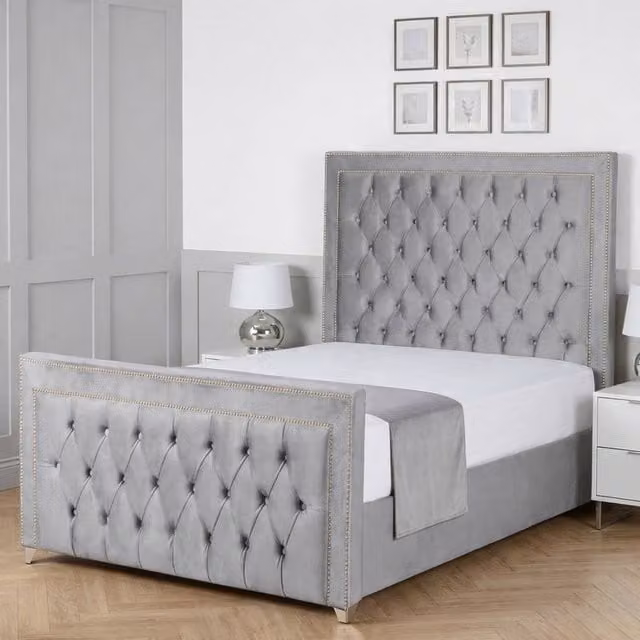 Living Comfort Bedz Metro Silver Velvet Upholstered Gas Lift Storage Bed, W/D/H: 140 x 200 cm – 1