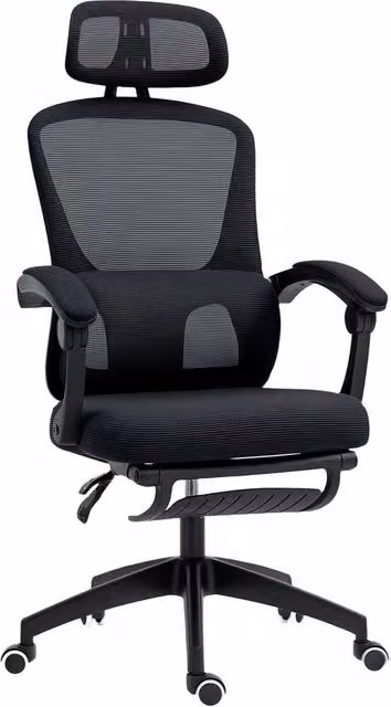 NESTLUNE Ergonomic Office Chair with Headrest in Black Fabric – 1