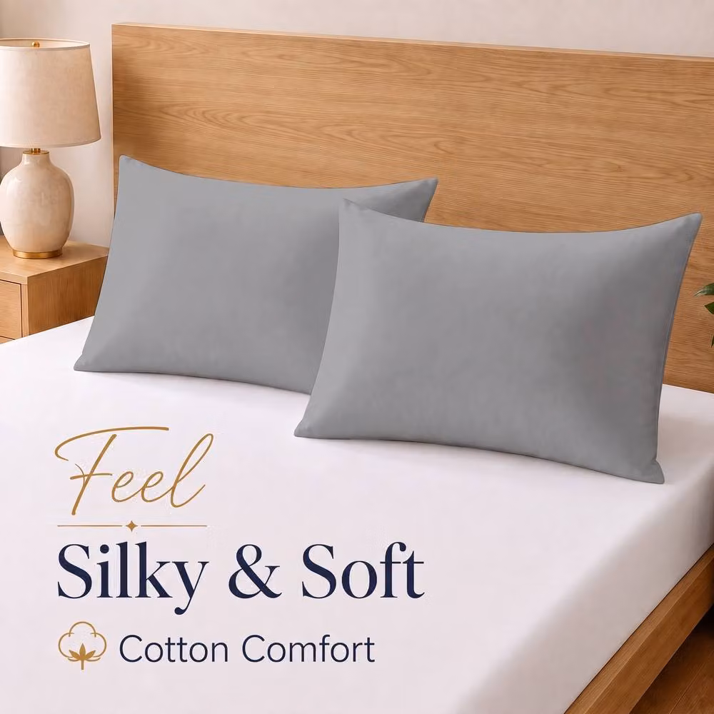 Pamposh Pack of 6 Grey Egyptian Cotton Mako Satin Pillowcases with 400 Thread Count and Envelope Closure – 2
