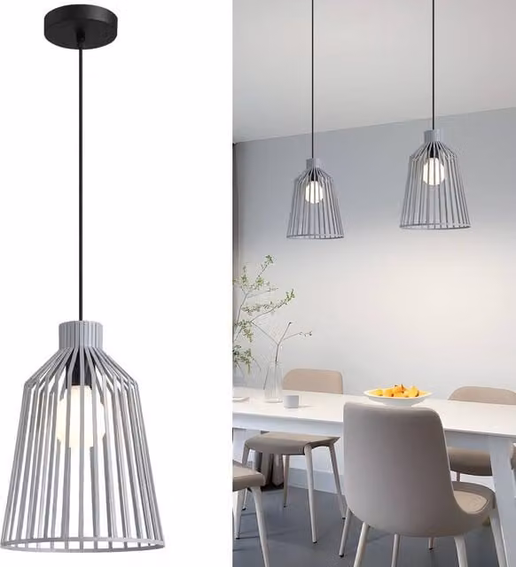 Harper Living Metal Cage Pendant Ceiling Light, Grey, Height Adjustable, E27 Cap