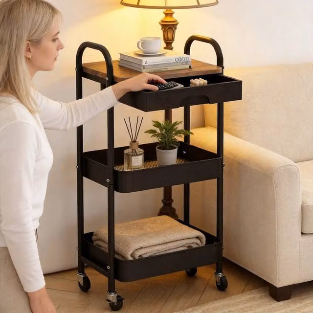 EONLION Black Metal Kitchen Island Trolley with Drawer and 200lbs Load Capacity, Width: 100 cm – 1