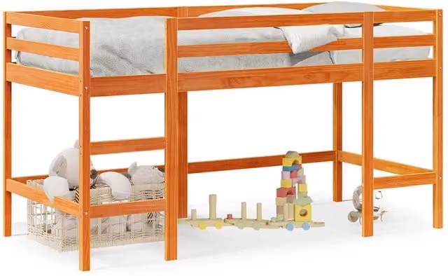 Berkfield Home Kids Loft Bed in Waxed Brown Solid Pine with Ladder, W/D/H: 200 x 80 x 166.5 cm – 1