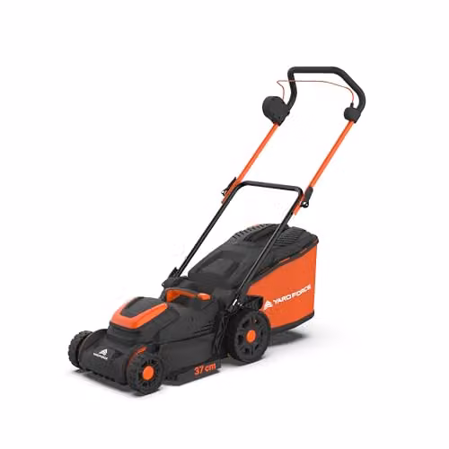 Yard Force CR20 Range 40V 37cm Cordless Lawn Mower in Orange with Brushless Motor, Rear Roller, 40L Grass Box, Mulching Kit and Rechargeable Battery Included