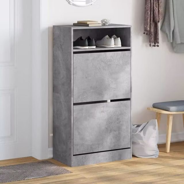 Berkfield Home Modern Shoe Cabinet in Concrete Grey, W/D/H: 60 x 34 x 116 cm