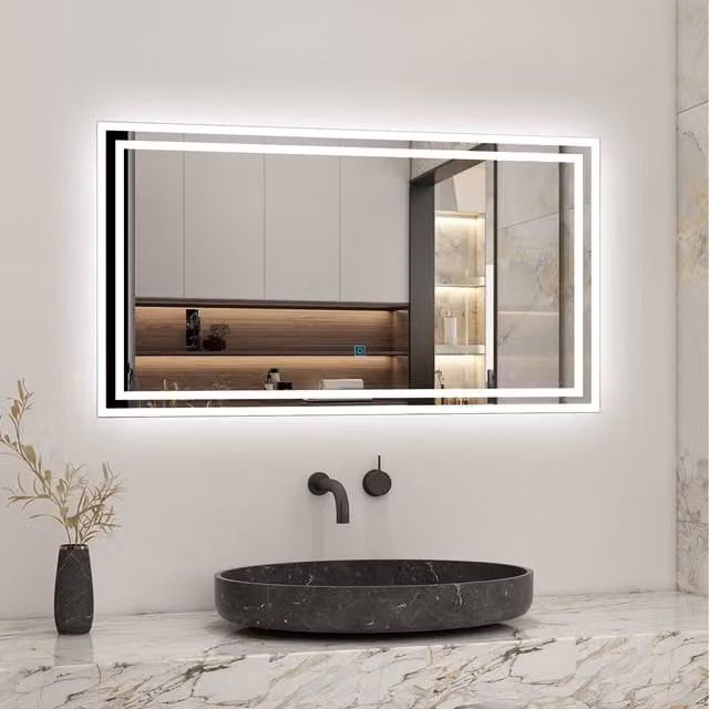 AicaBathroom Modern Rectangular Illuminated LED Bathroom Mirror in White, Width: 100 cm