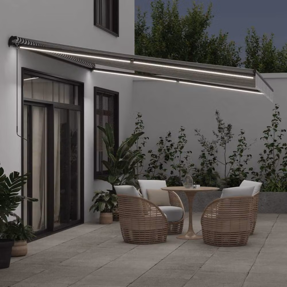 Berkfield Home Manual Retractable Aluminium Awning with LEDs, Anthracite and White, W: 400 cm, D: 350 cm – 3