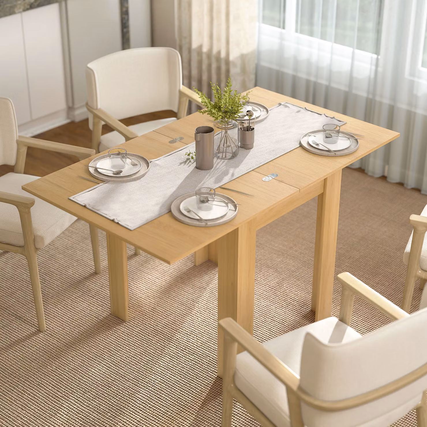 HOMCOM Modern Rectangular Extendable Drop Leaf Folding Dining Table for 4-6 Adults, Brown, W: 140 cm, D: 80 cm, H: 77.5 cm – 2