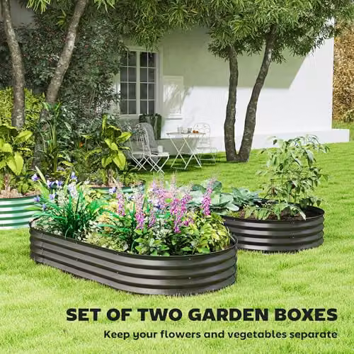 Outsunny Set of 2 Grey Metal Raised Beds for Ornamental or Vegetable Gardens, W/D/H: 181 x 93 x 30 cm – 3