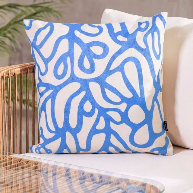 icon Kyoto Fabric Square Cushion in Squiggle Leaf Blue, W/D/H: 43 x 43 x 43 cm – 1