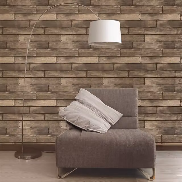 Fine Dcor Rustic Wood Planks Wallpaper in Brown