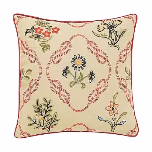 Morris & Co Red Floral Linen and Cotton Square Cushion, W/D/H: 40 x 40 x 40 cm