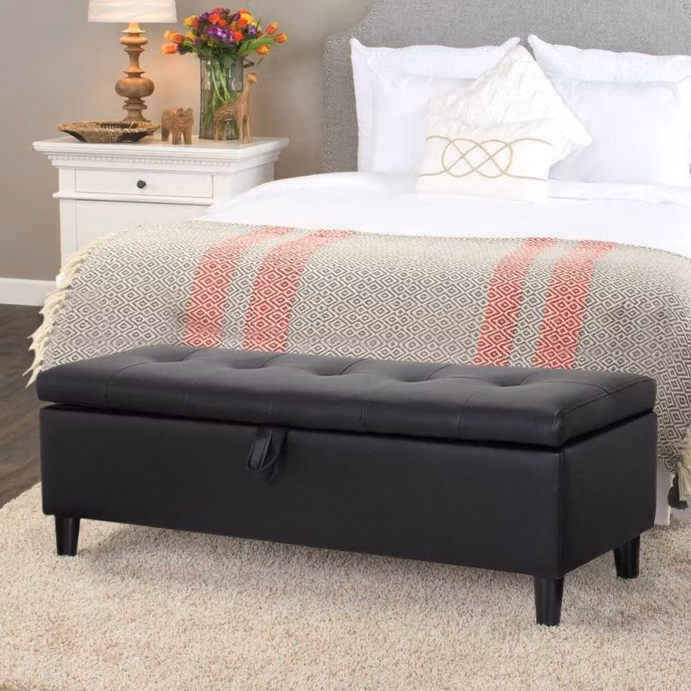 KORVIXA Black Large Synthetic Leather Storage Ottoman Chest W/D/H: 100 x 100 x 100 cm – 2