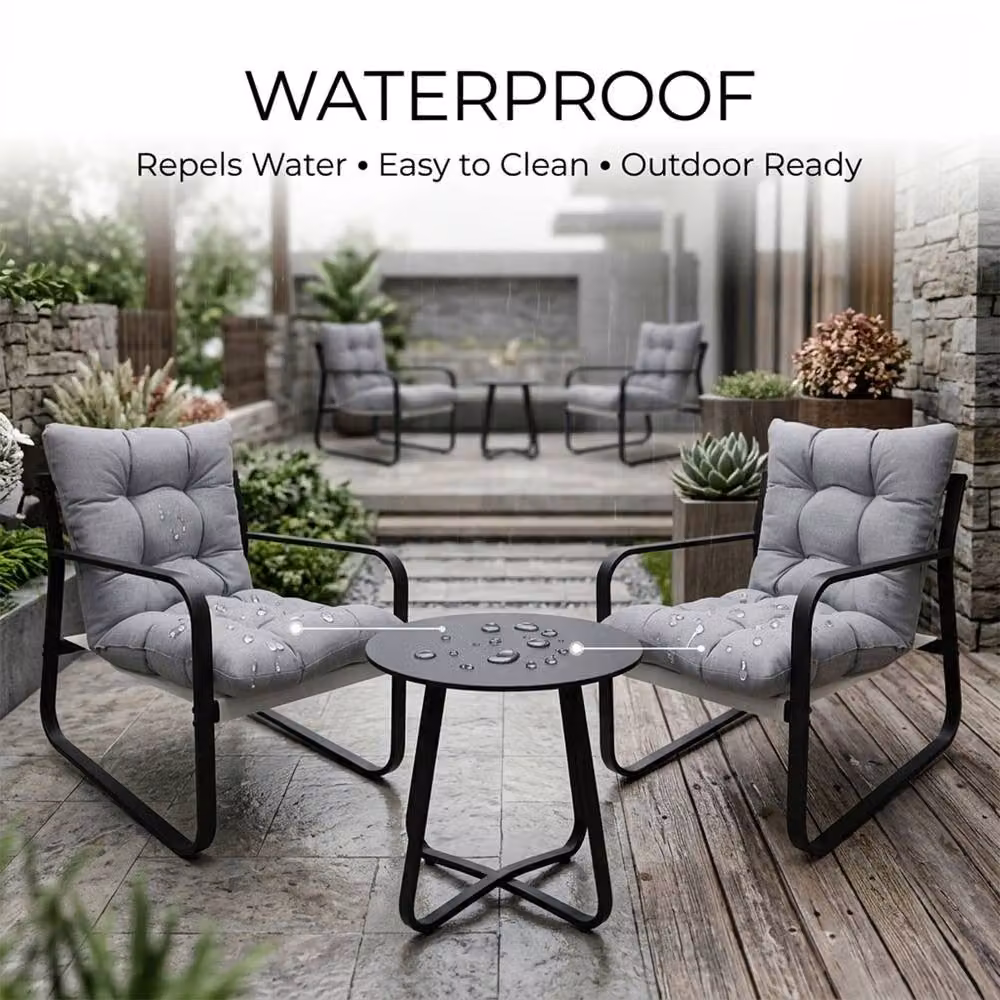 Alivio 3-Piece Modern Metal Outdoor Patio Bistro Set in Grey and Black – 9