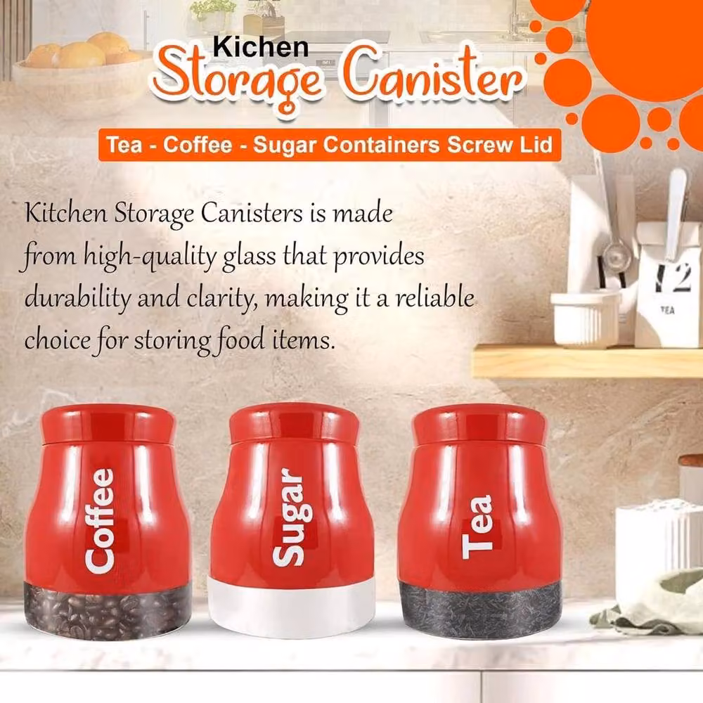 PAWNORA Set of 3 Red Glass Kitchen Storage Canisters with Screw Lids – 5