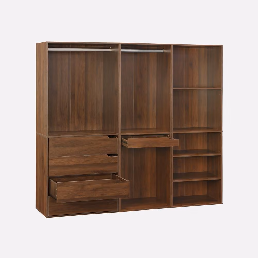 sweeek Modular Dressing Kit with 3 Elements in Dark Brown and White, featuring Integrated Drawers and a Trouser Rack, W/D/H: 200 x 45 x 180 cm – 2