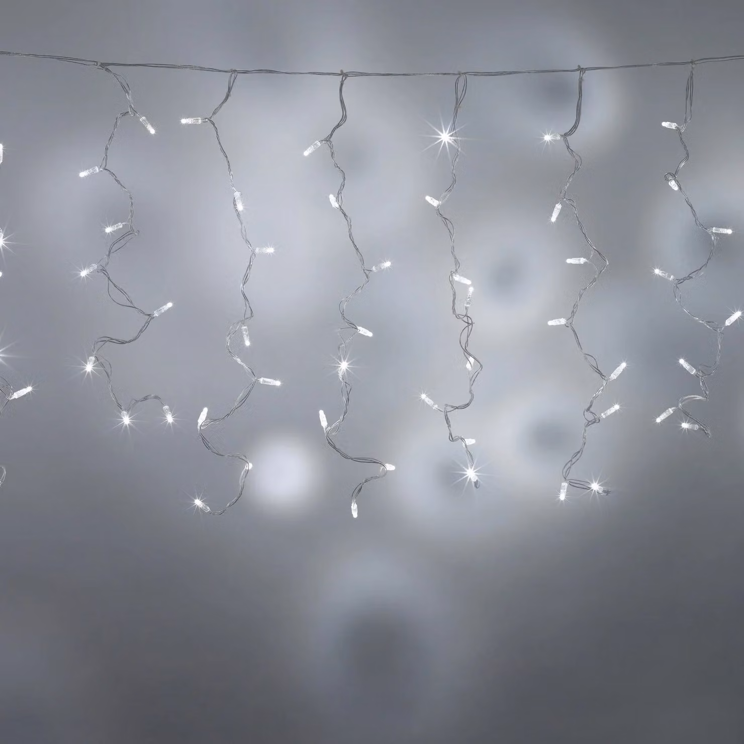 Lights4fun Core Connect White Connectable Curtain Lights with Clear Cable, W: 18 m, H: 1 m