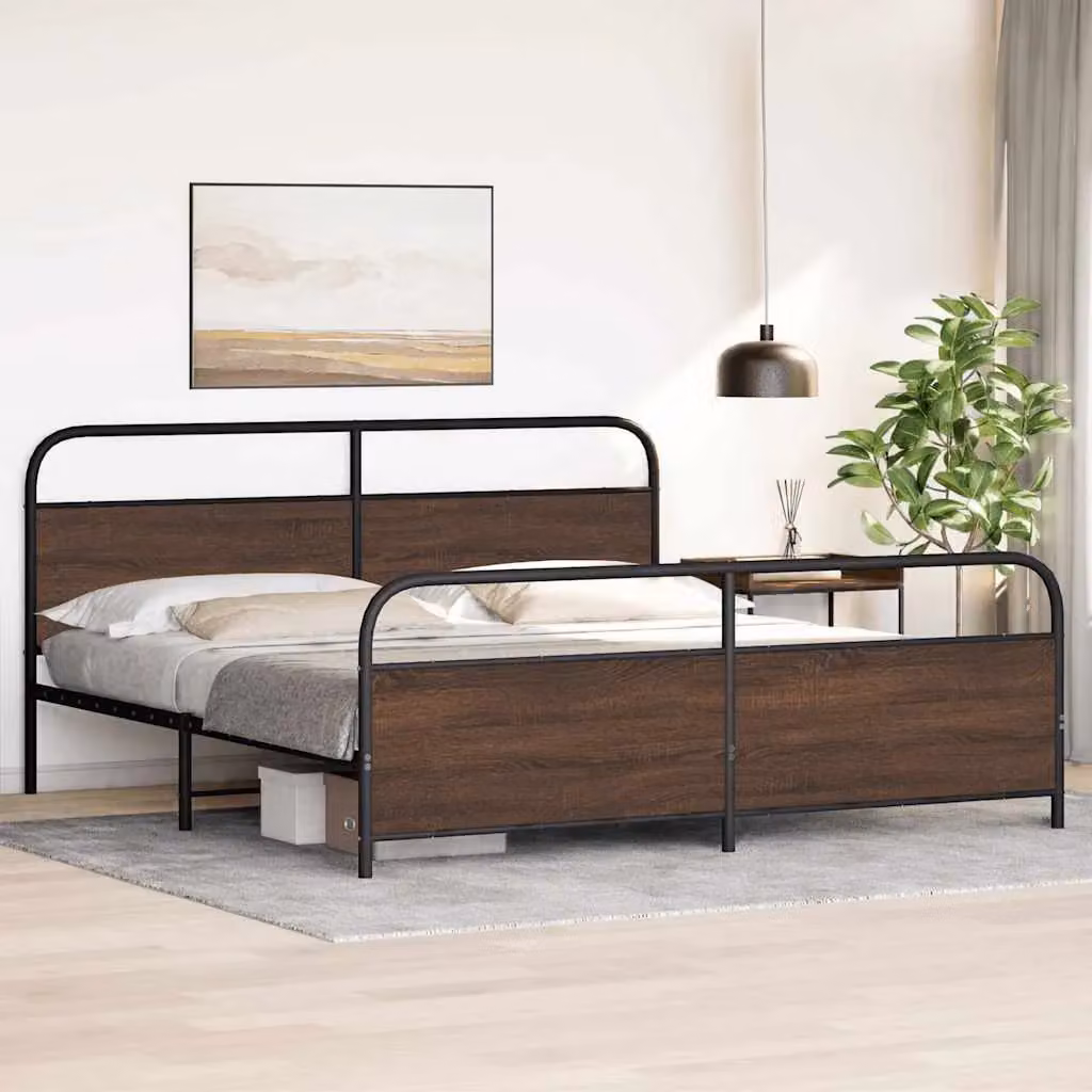 Berkfield Home Metal Bed Frame in Brown Oak, W/D/H: 180 x 200 cm, Super King – 3