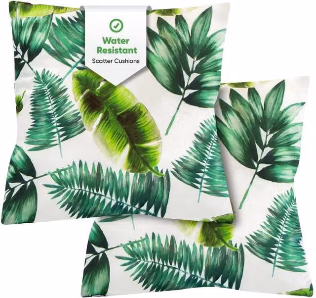 Gardenwize Pack of 2 Green Floral Botanical Print Outdoor Square Scatter Cushions – 1
