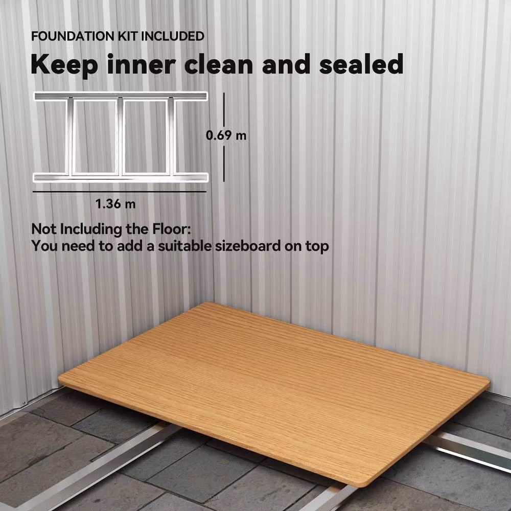 Rolipo Green Metal Pent Garden Shed with Sliding Door and Foundation, W/D/H: 152 x 132 x 188 cm – 6