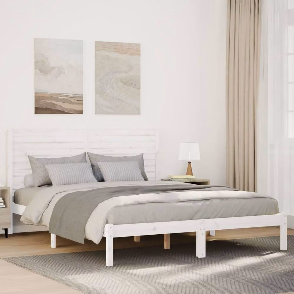 Berkfield Home Decorative Extra Long Solid Wood Bed Frame in White, W/D/H: 140 x 220 x 100 cm – 2
