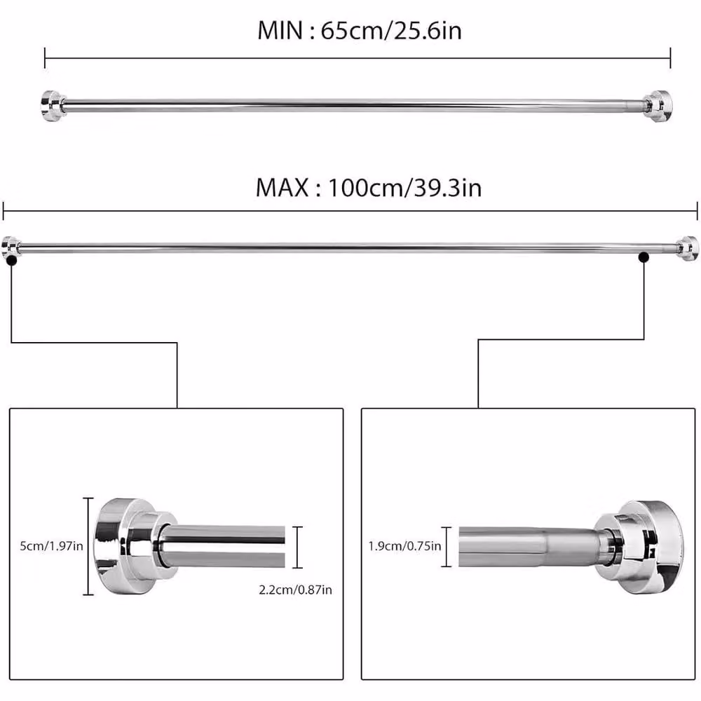 PAWNORA Extendable Silver Stainless Steel Shower Curtain Tension Pole, Width: 65-100 cm