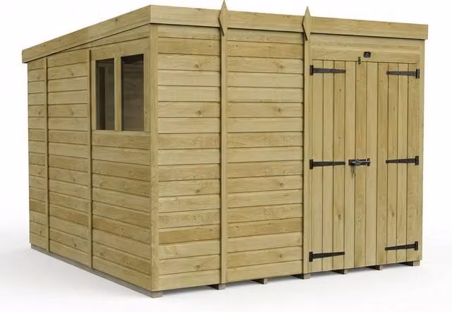 Buttercup Farm Brown Timber Pent Garden Shed with Double Doors and Windows, W: 304.8 cm, D: 274.32 cm, H: 210.0 cm – 1